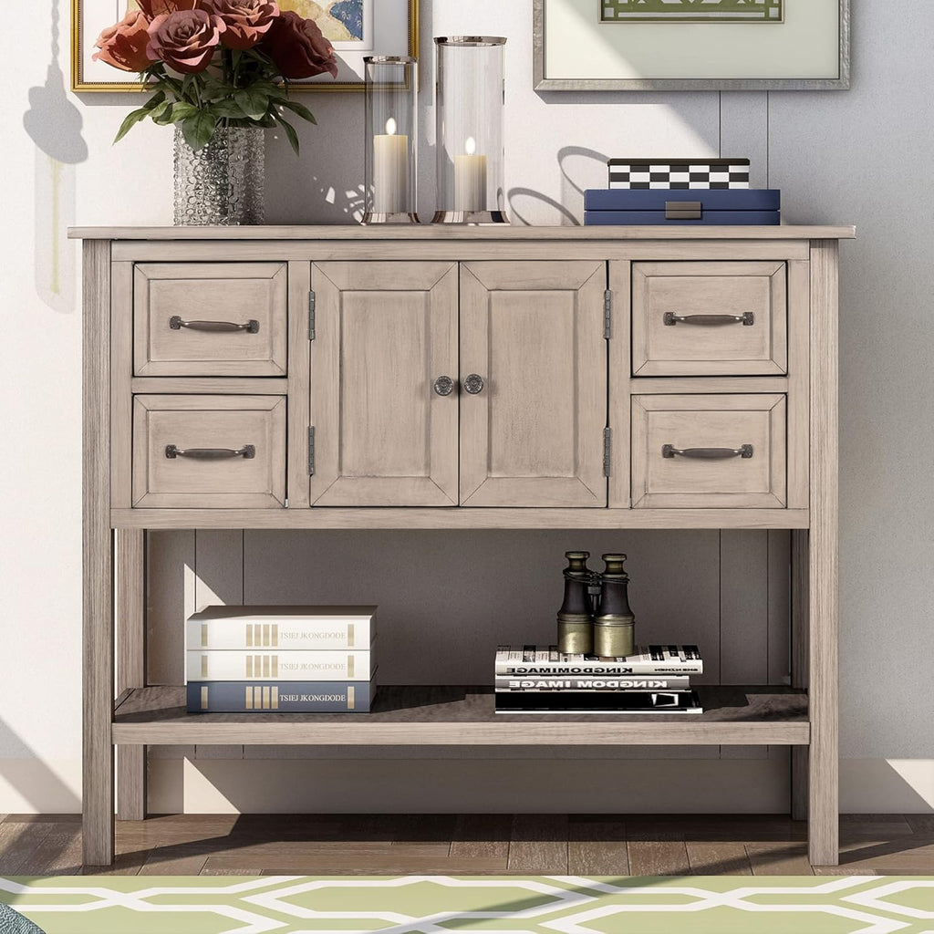 White Wood Console Table with 4 Drawers S6886