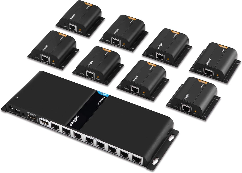 1080p 1x8 8 Port HDMI Extender Splitter Over CAT6/CAT6a/CAT7 Ethernet Cable with HDMI Loopout & IR Extension E680