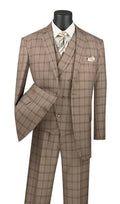 Khaki Regular Fit Windowpane Suit 3 Piece 42 Long 36 Waist V2786