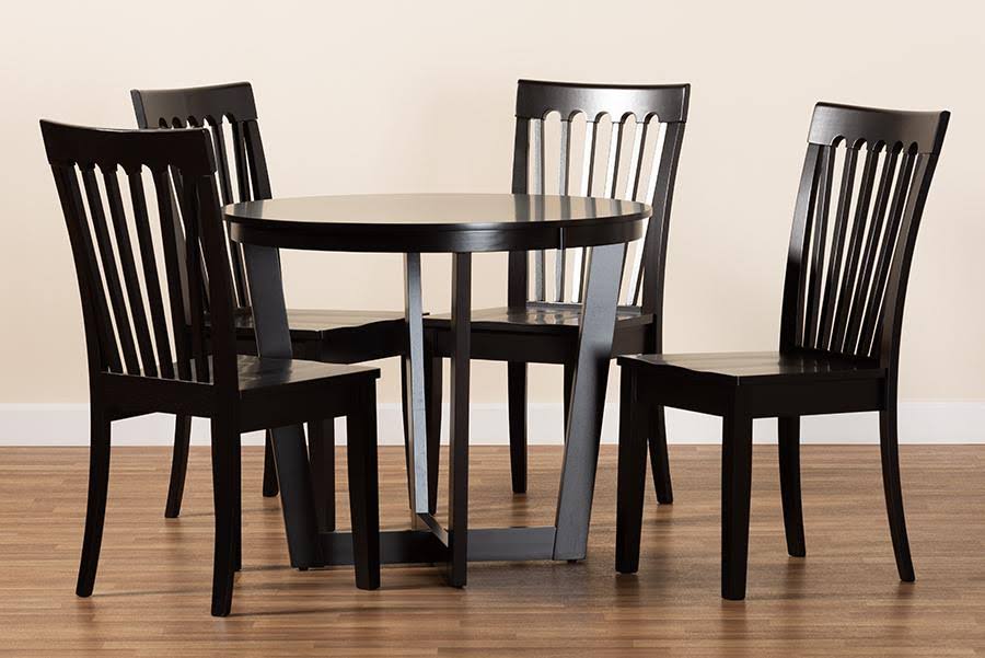 5-Piece Dark Brown Wood Dining Set Y597