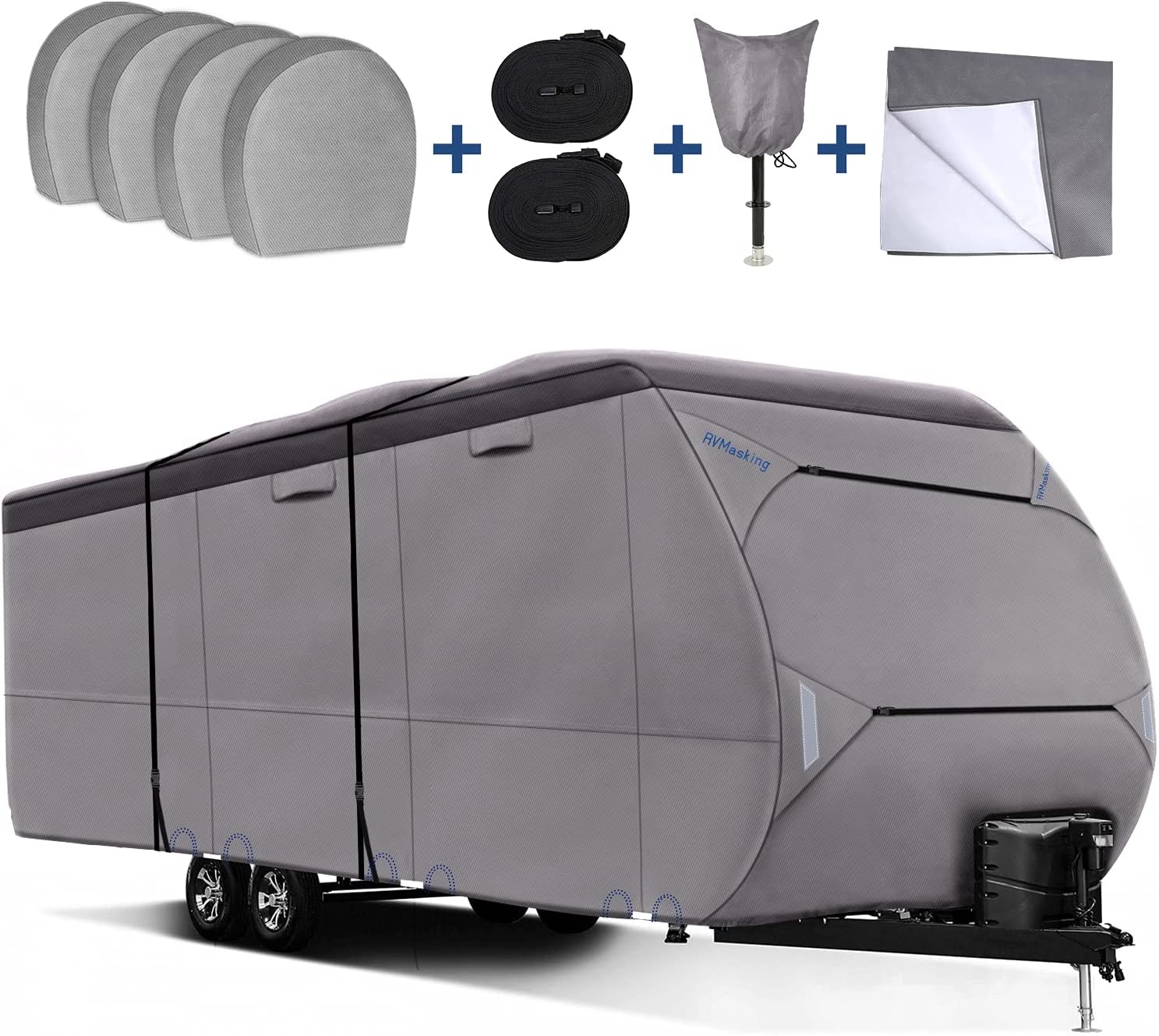 Upgraded Waterproof 500D Top Travel Trailer Cover with 4 Tire Covers, Tongue Jack Cover U834