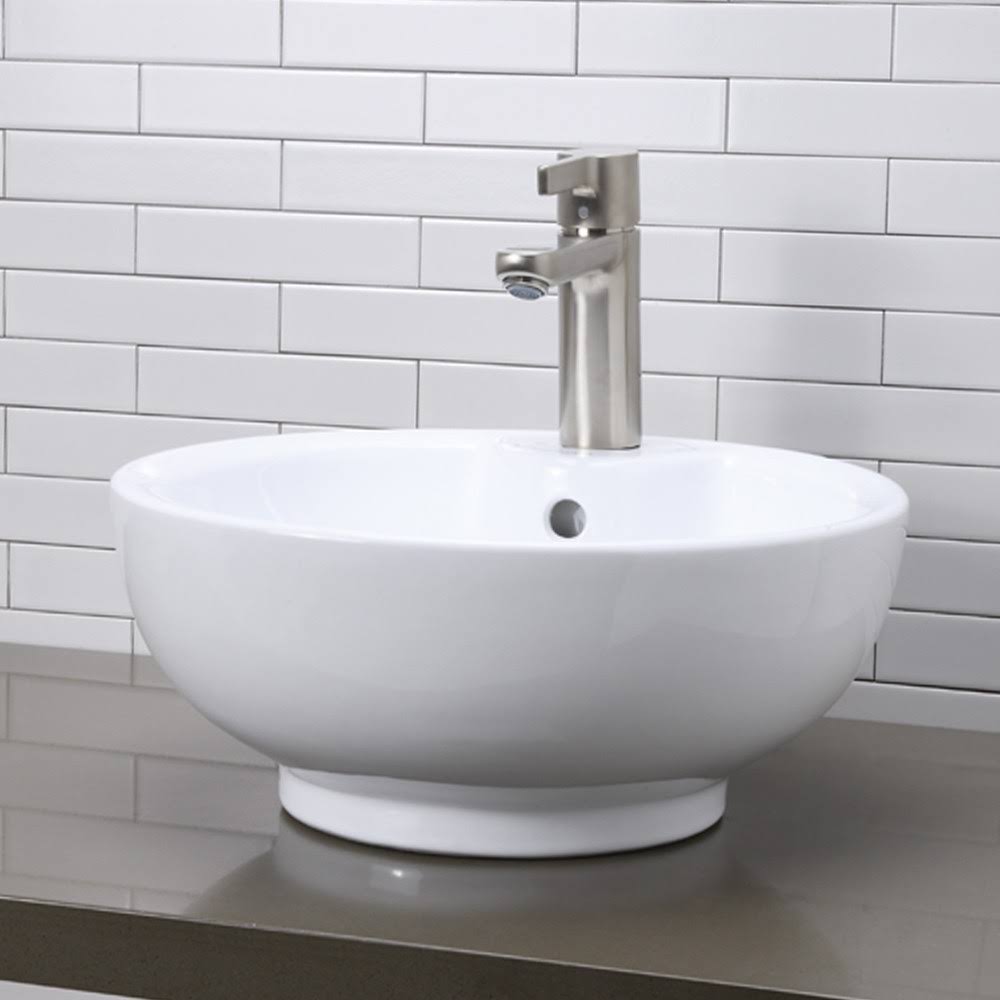 White Vessel Round Bathroom Sink with Overflow U174169