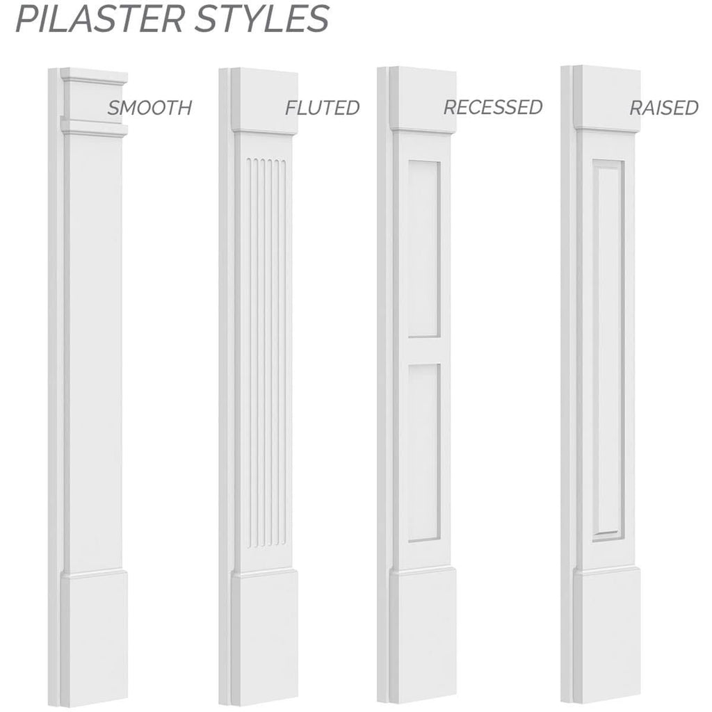 10x22W x 108x22H x 2x22P Two Equal Flat Panel PVC Pilaster with Decorative Capital & Base (Pair) D6761