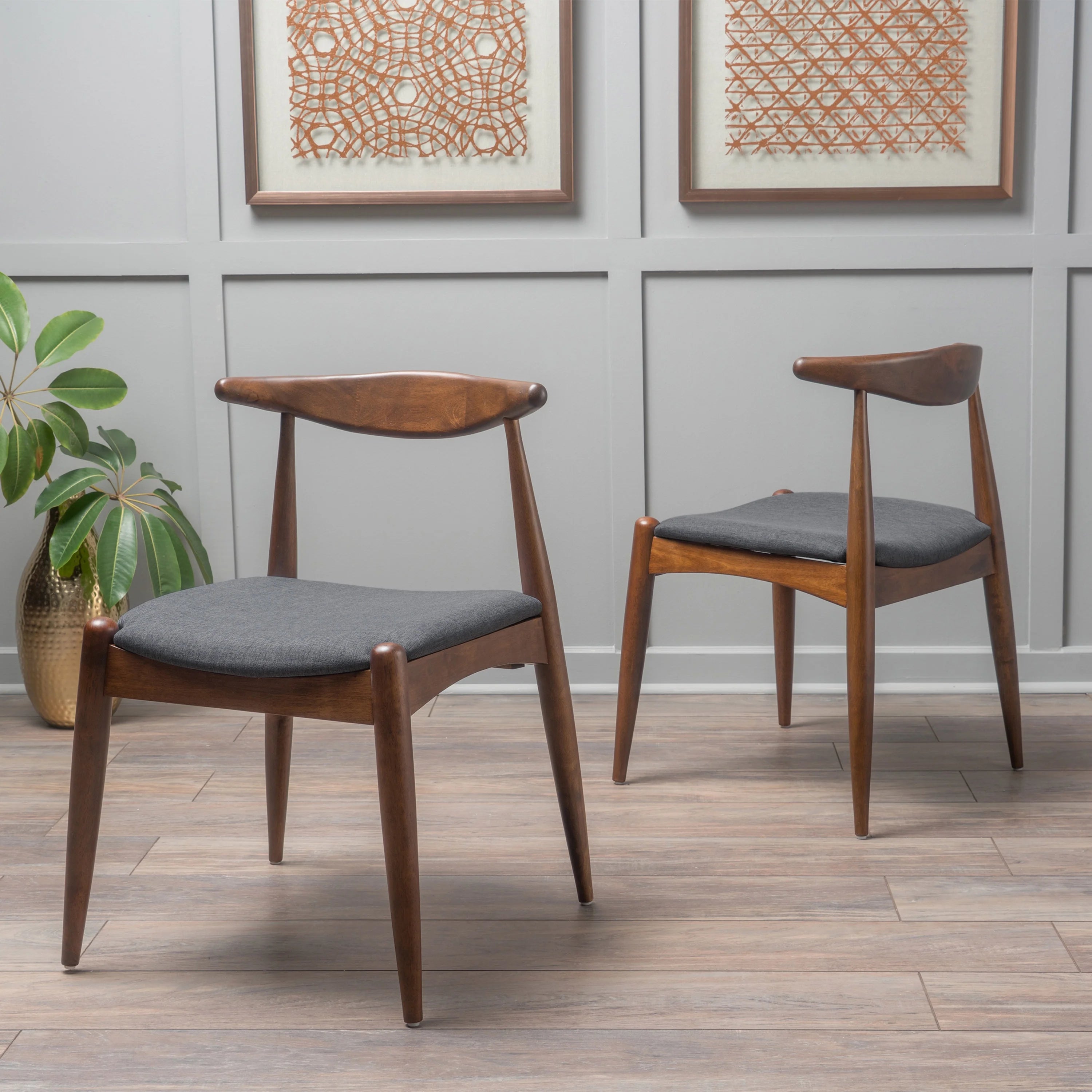 Charcoal Fabric Upholstered Dining Chairs, Set of 2 N854