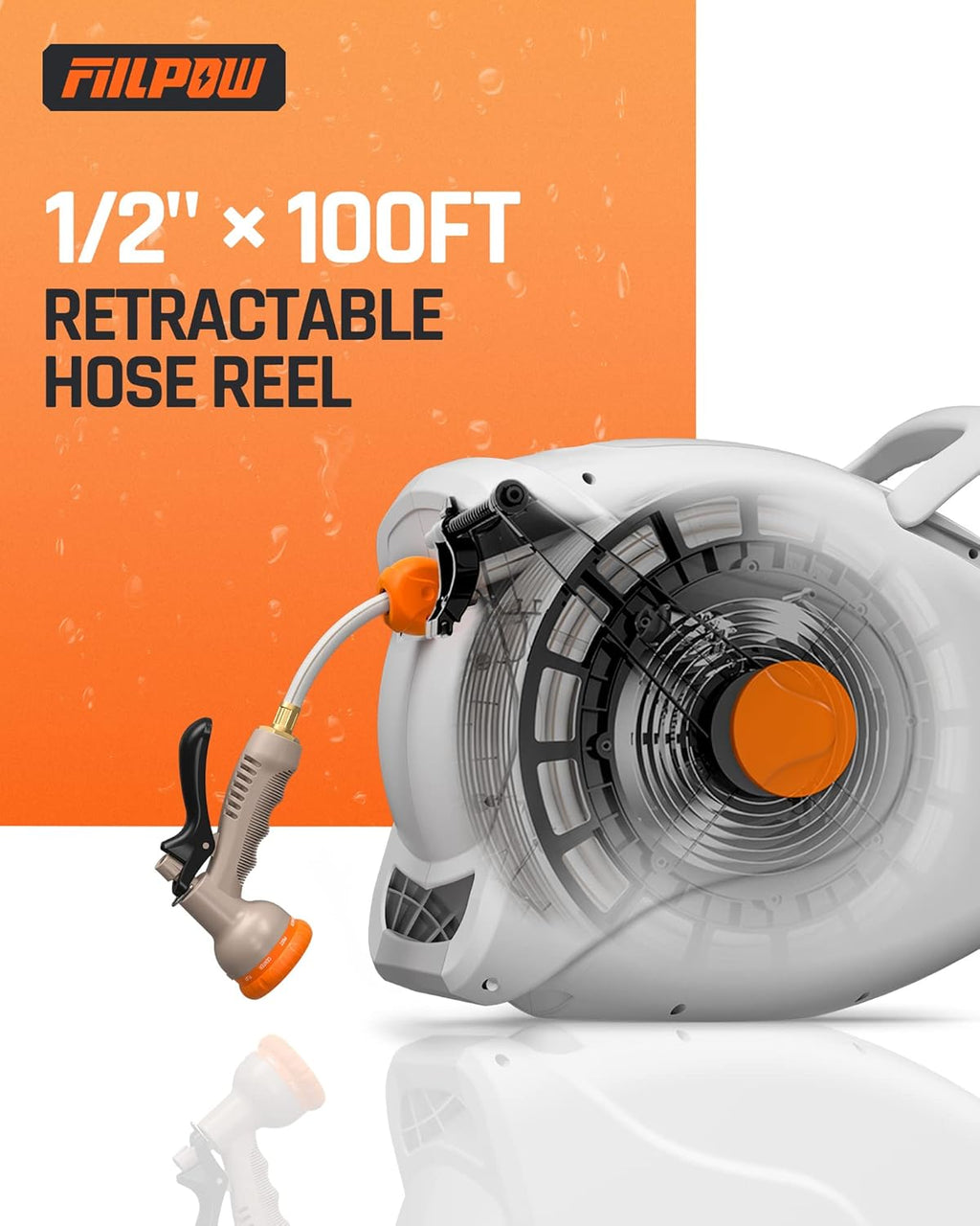 100 FT 1/2 Retractable Wall Mounted Garden Hose Reel with Automatic Rewind A4846