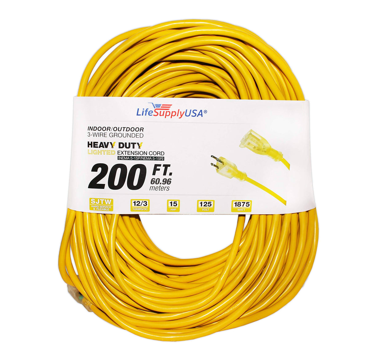 Heavy-Duty Extension Cord, 200 ft, Yellow S647671