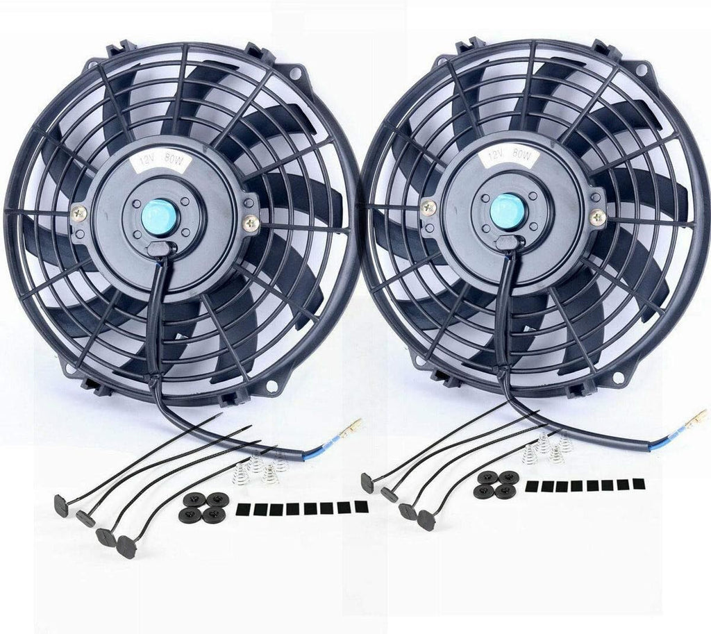 12V Slim Electric Cooling Radiator Fan with Fan Mounting Kit 10" 2-Pack I28177