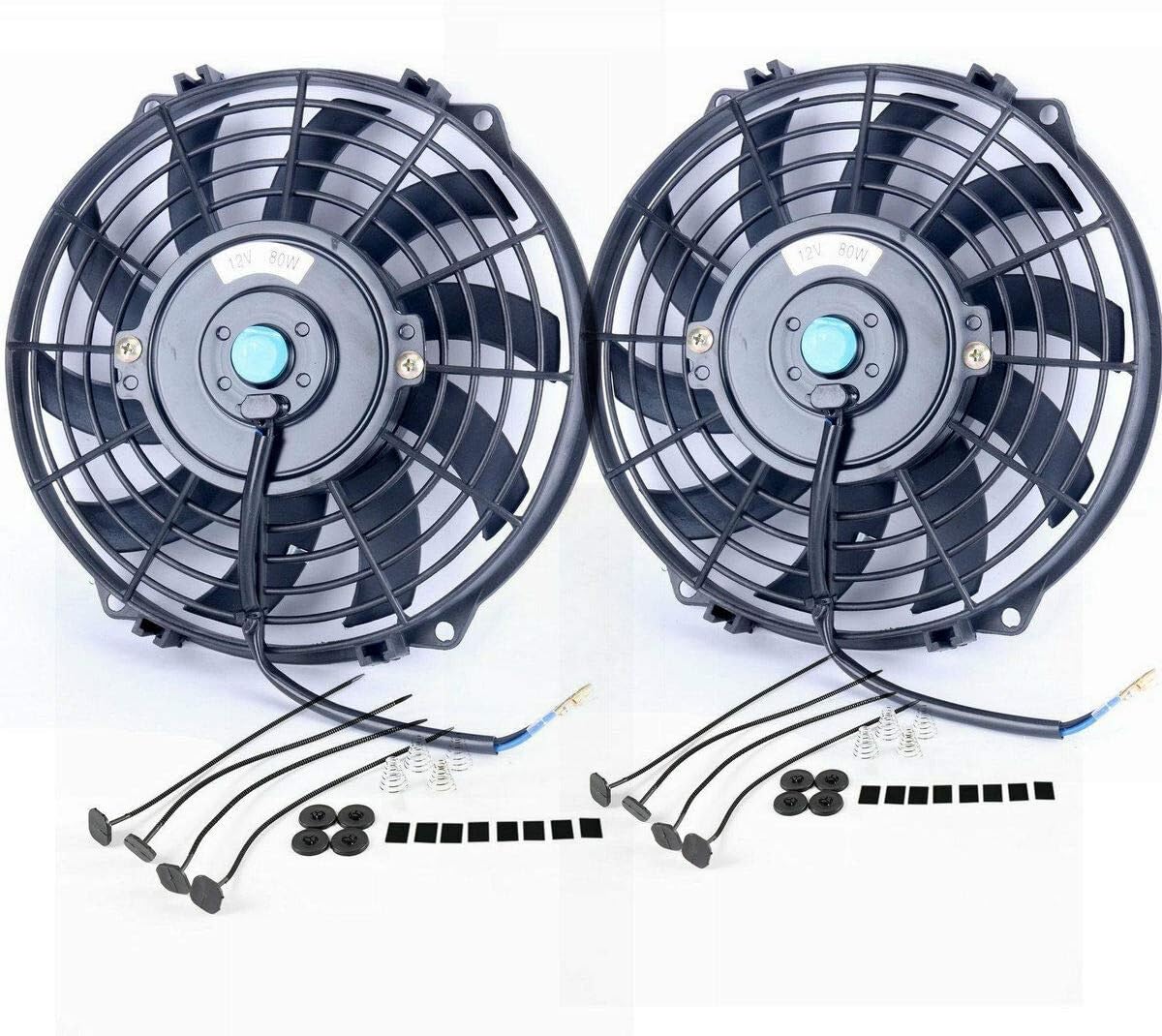 12V Slim Electric Cooling Radiator Fan with Fan Mounting Kit 10" 2-Pack I28177