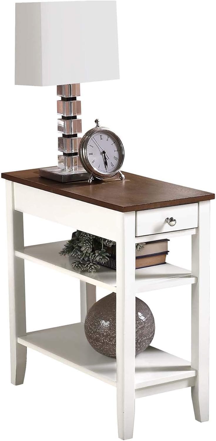 Three Tier End Table With Drawer, Driftwood / White R623483