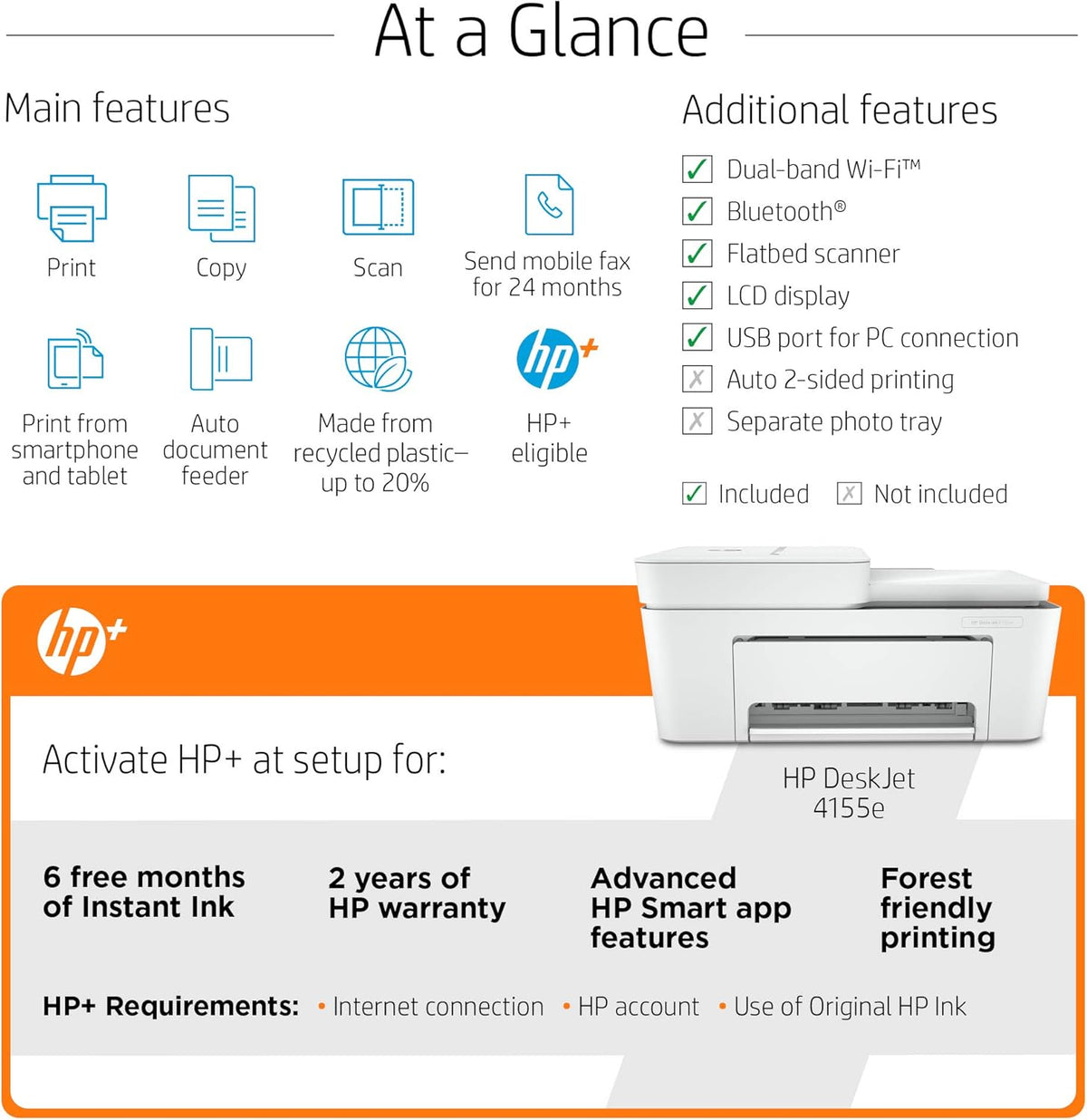 HP DeskJet 4155e All-in-One Wireless Color Printer C844