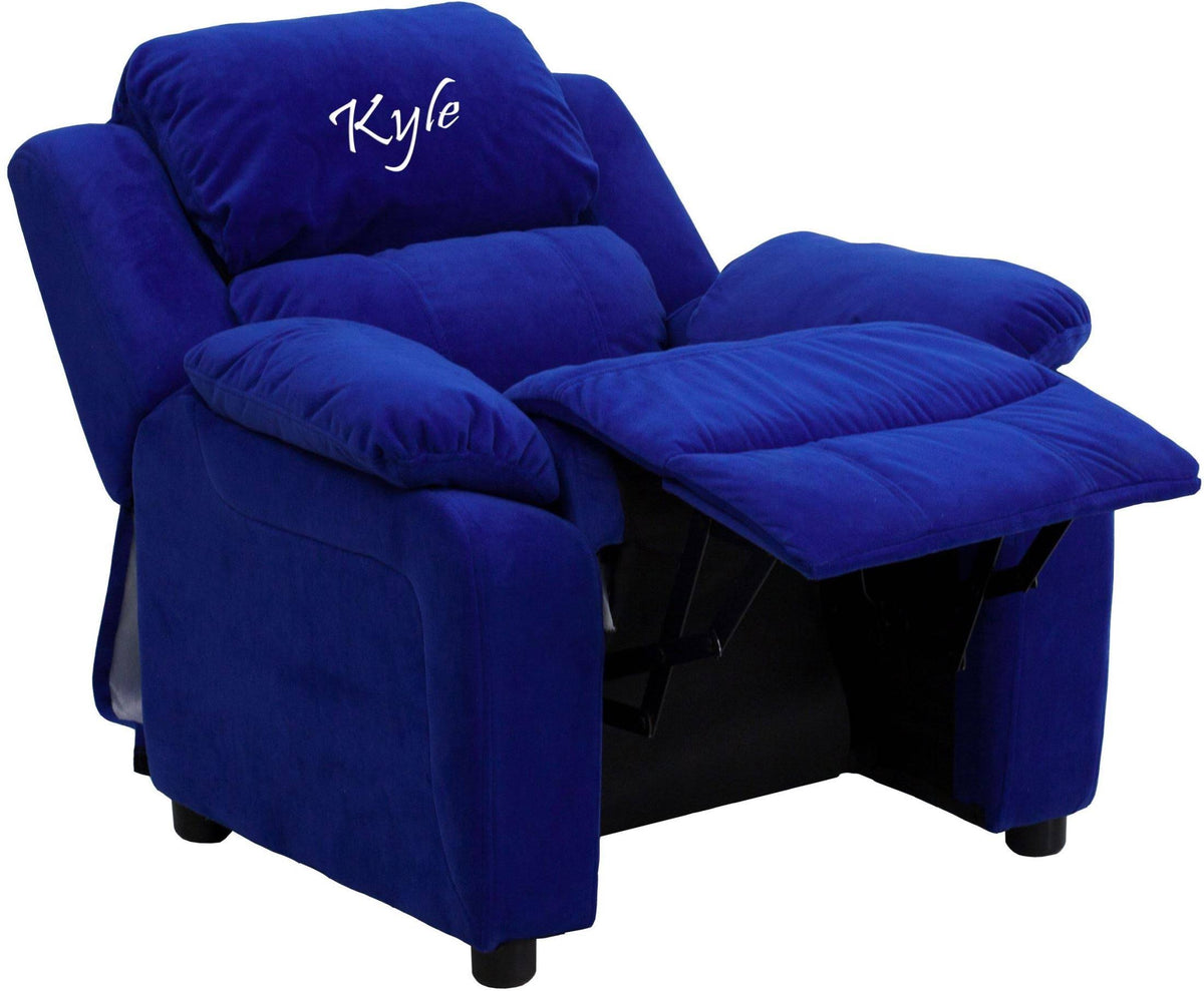 Blue-Microfiber Kids Recliner with Storage Arms K418