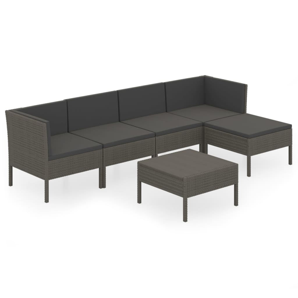 6 Piece Gray Poly Rattan Outdoor Sectional Sofa Set with Coffee Table N8697