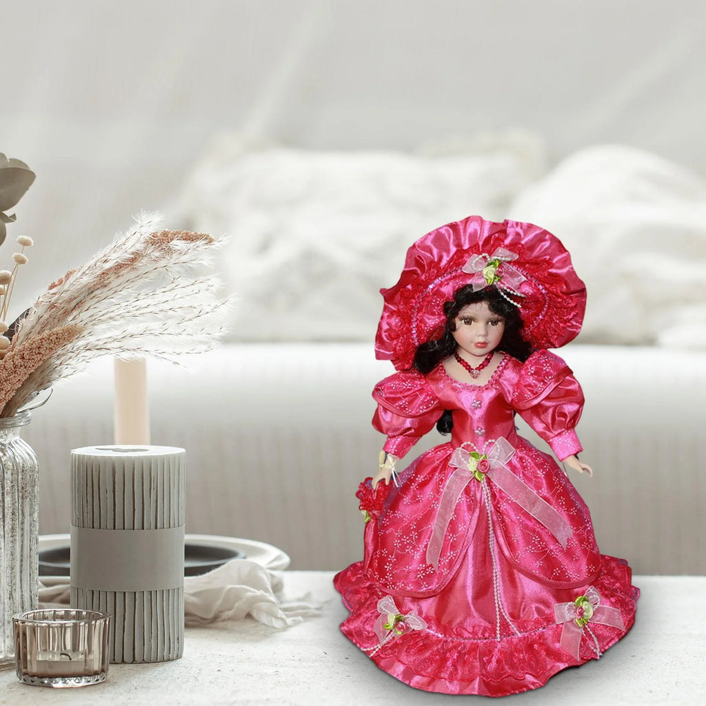 Pink Ceramic Dollhouse Lady with Dress V544