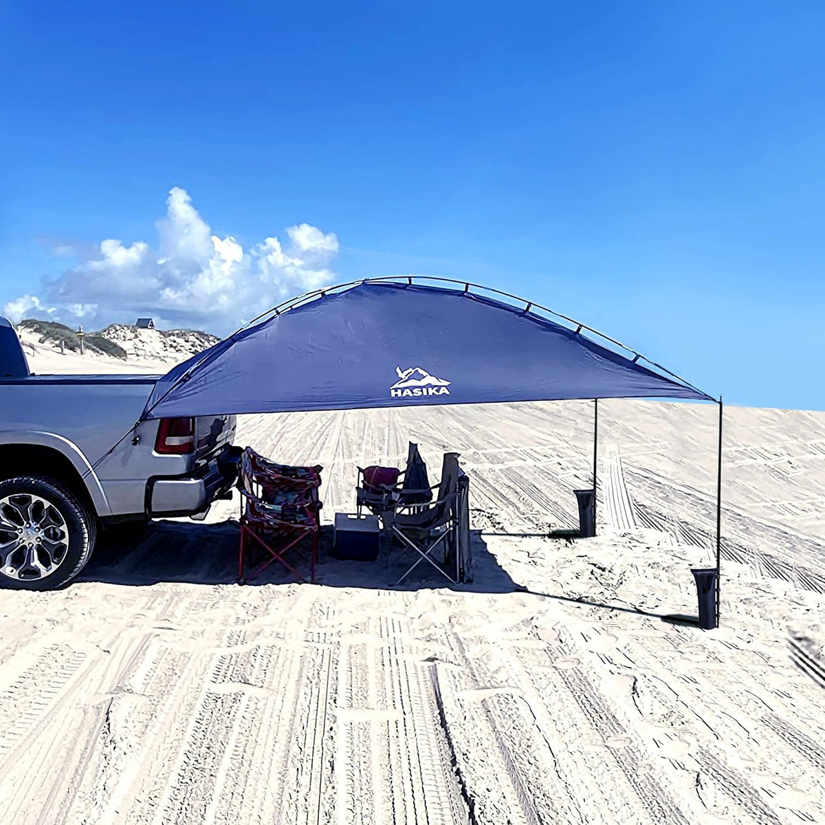 Teardrop Awning for SUV RVing, Car Camping, Trailer and Overlanding Light Weight Truck Canopy Durable Tear Resistant Tarp with 2 Sandbag M93675