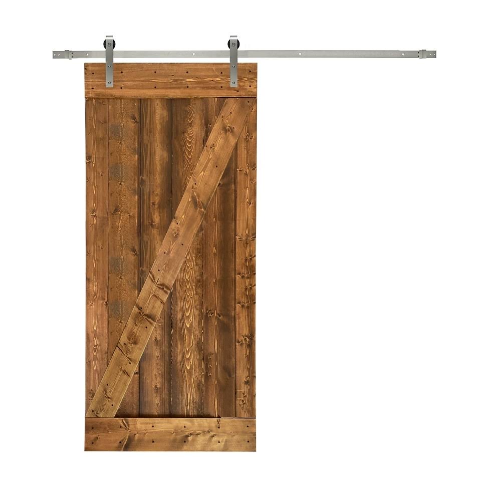 Sage Green Stained Wood Interior Sliding Barn Door with Hardware Kit I229194