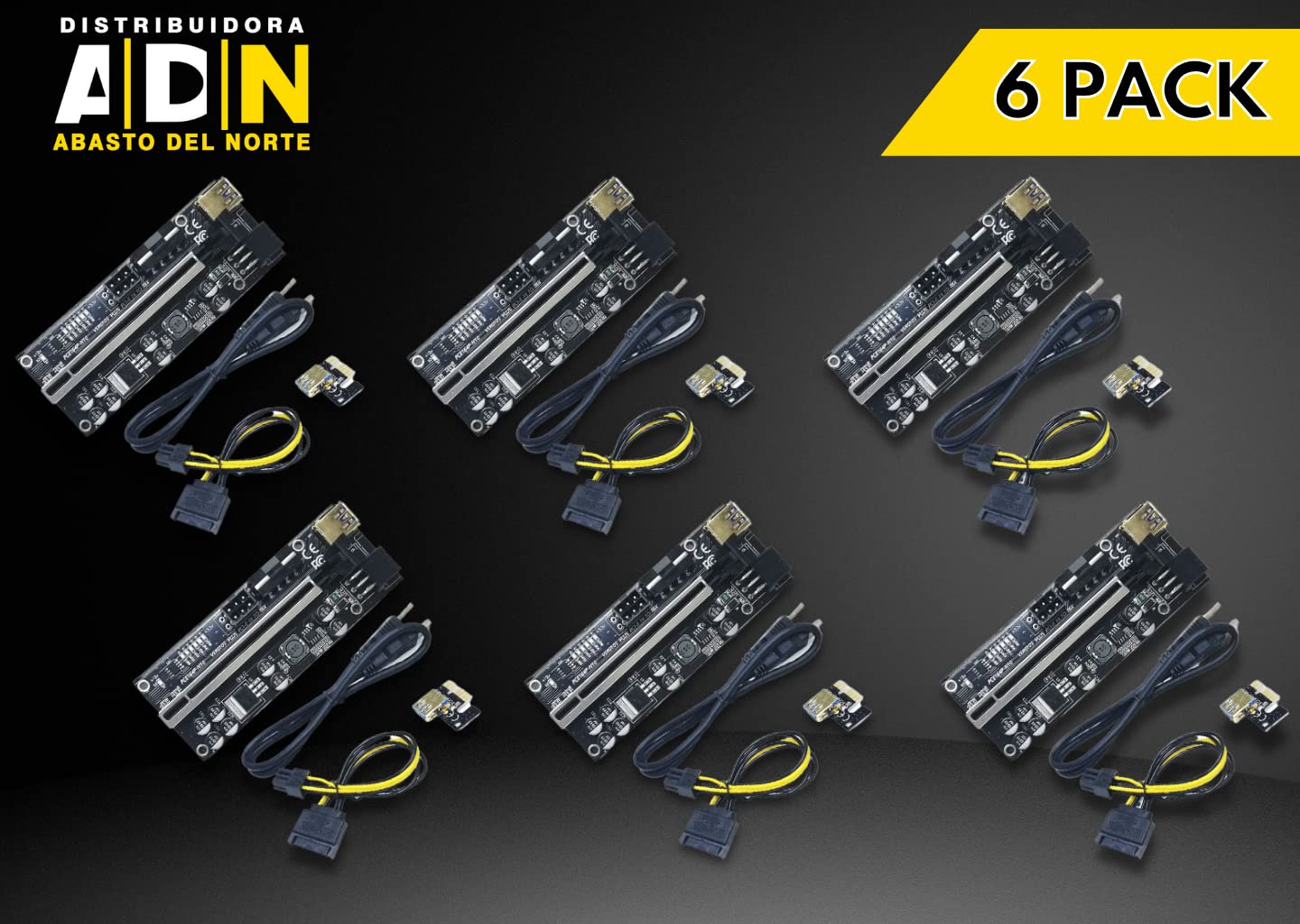 6 Packs PCIe Riser GPU Adapter with 8 Capacitors and LED Lights Q2650