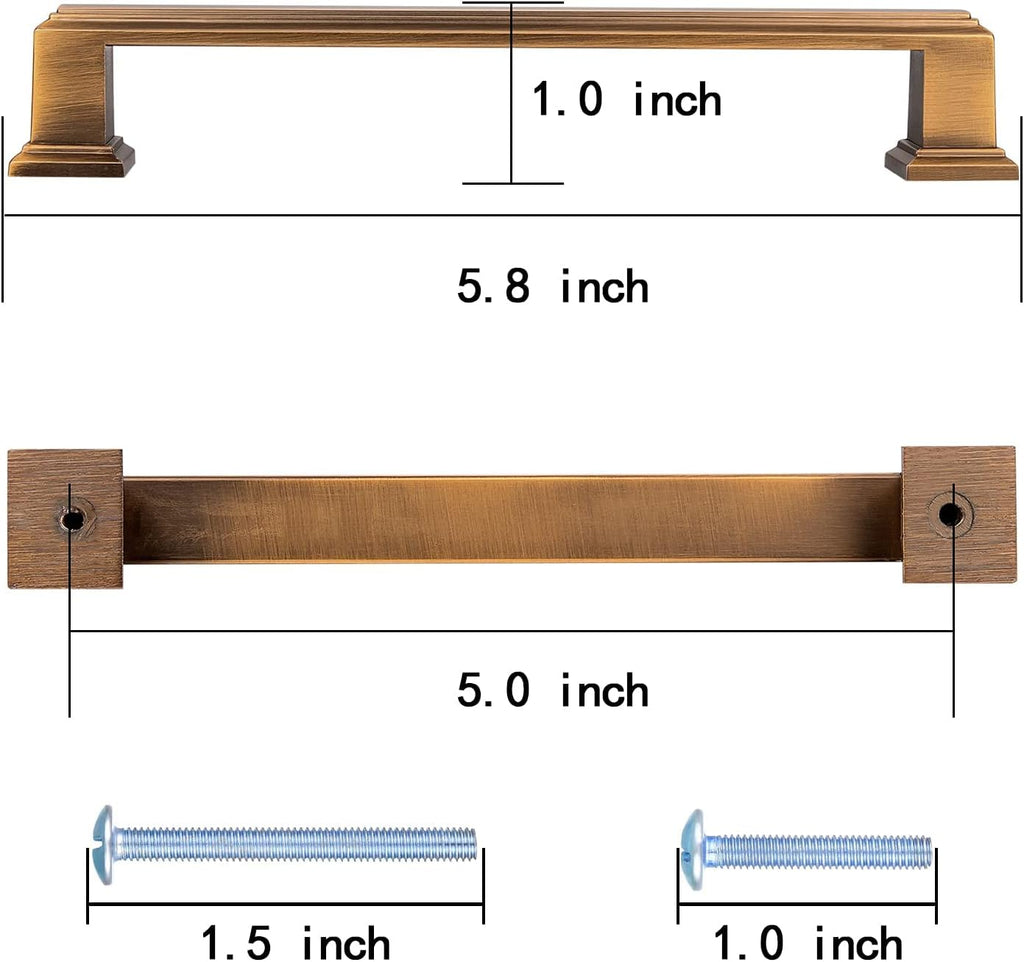 10 Pack Antique Brass Cabinet Hardware Pulls, 5 inch Hold Centers F9677