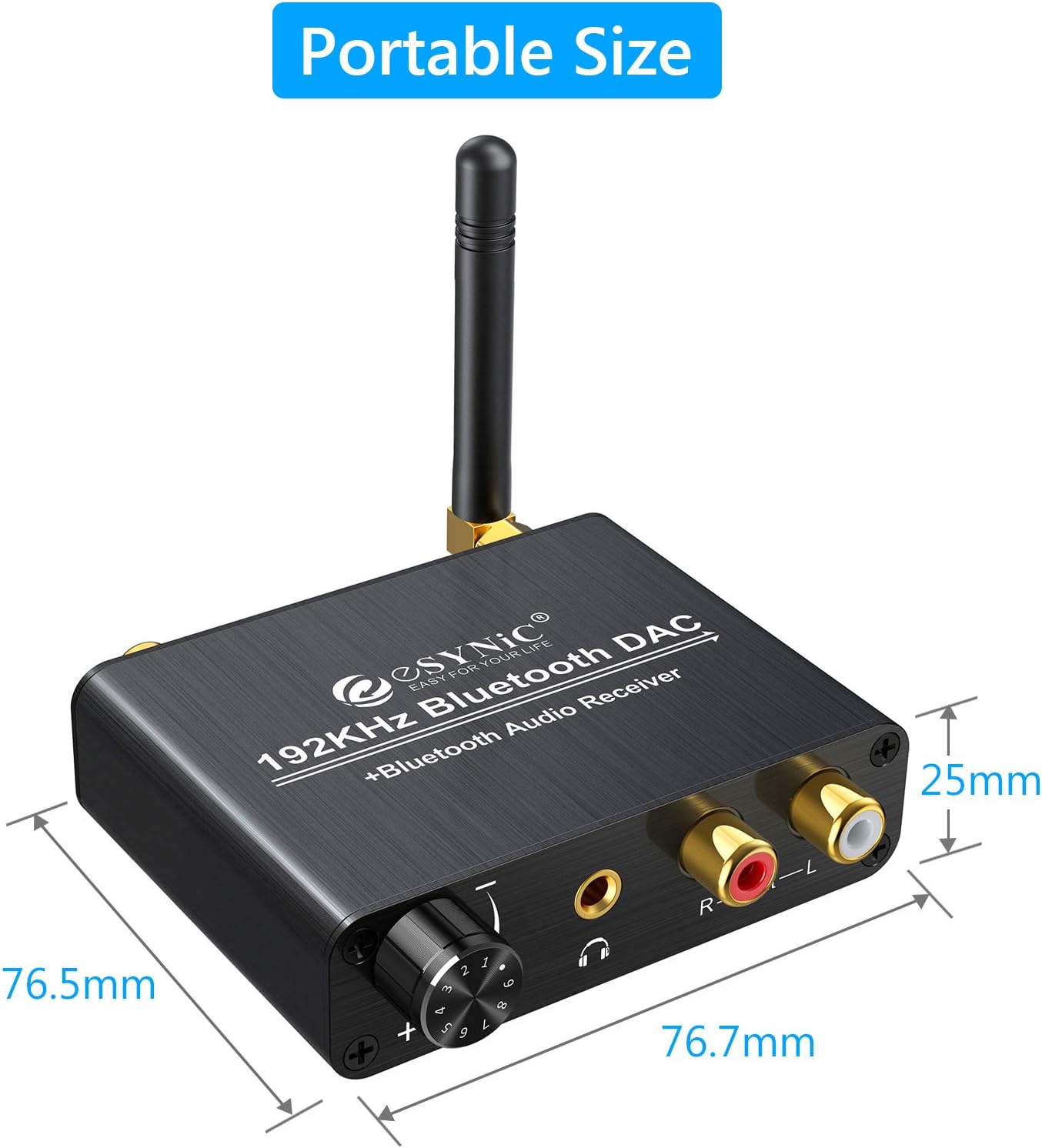 192kHz DAC Digital to Analog Audio Converter with Bluetooth 5.0 Receiver Volume Control Optical Coaxial Toslink RCA 3.5mm J200
