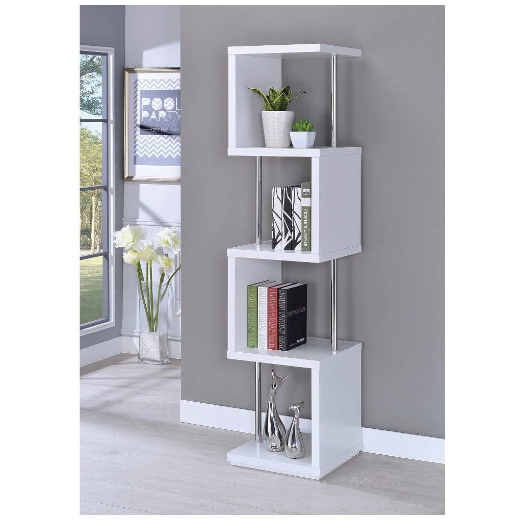 White Four Tier Wood and Metal Bookcase J37923