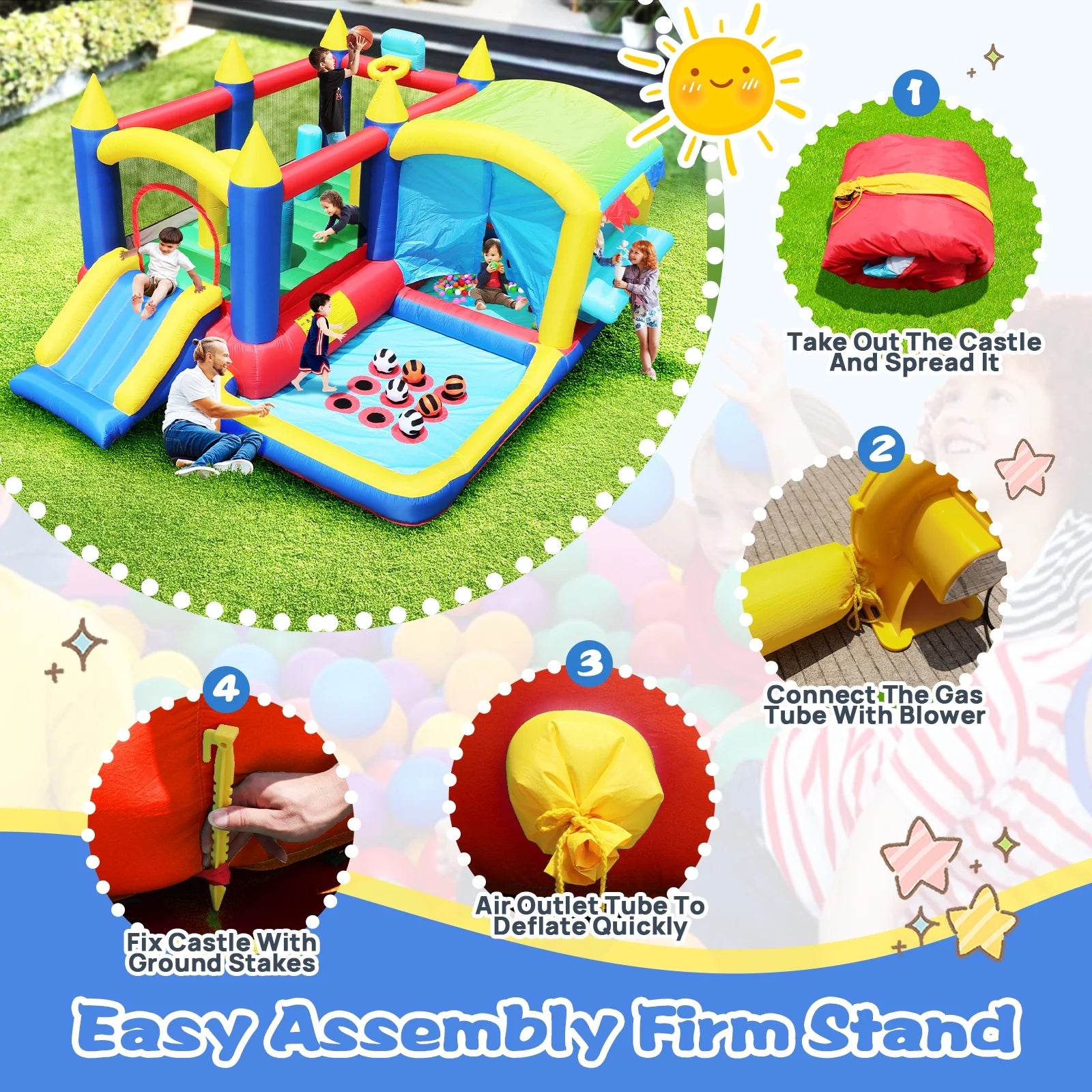 7 in 1 Inflatable Bouncy House with Blower and Carrying Bag N600637