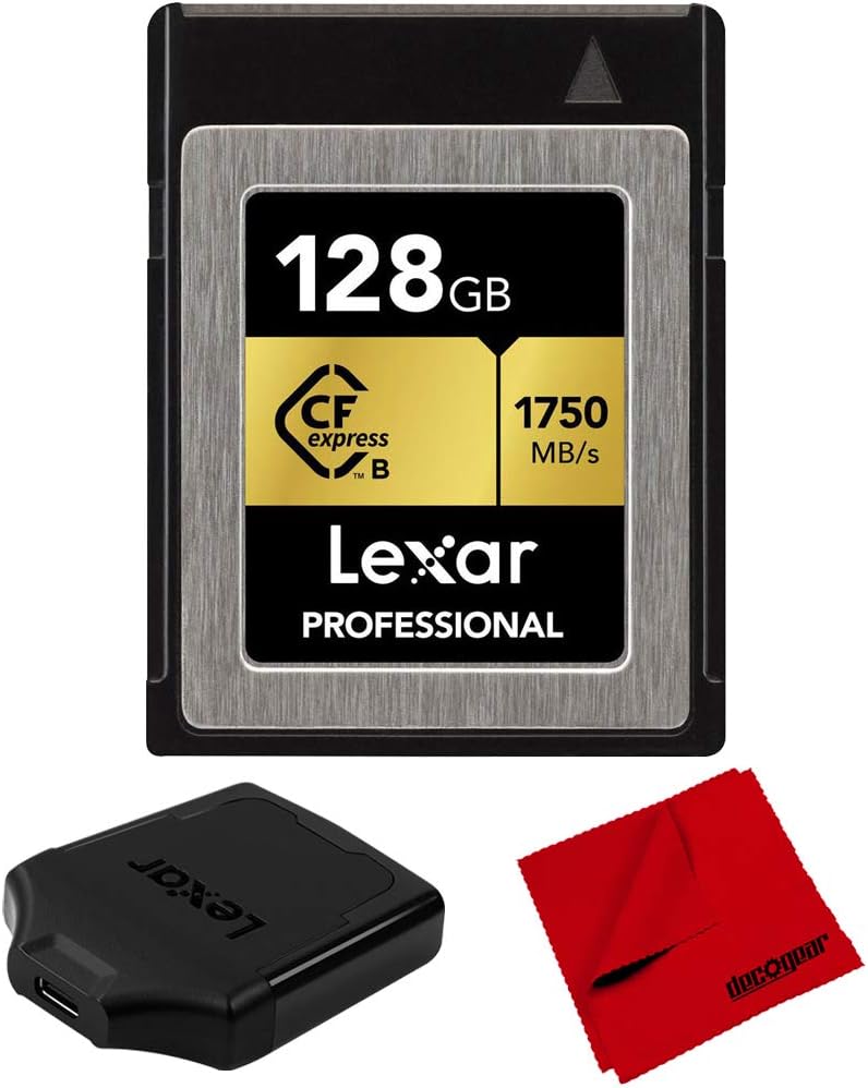 128GB CFexpress Type B Memory Card Bundle with USB 3.1 Reader and Microfiber Cleaning Cloth A8203