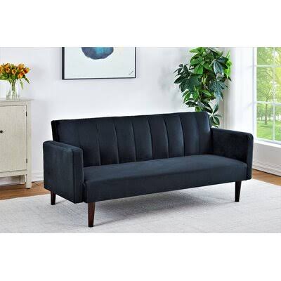 Black Velvet Convertible Sofa with Storage R836