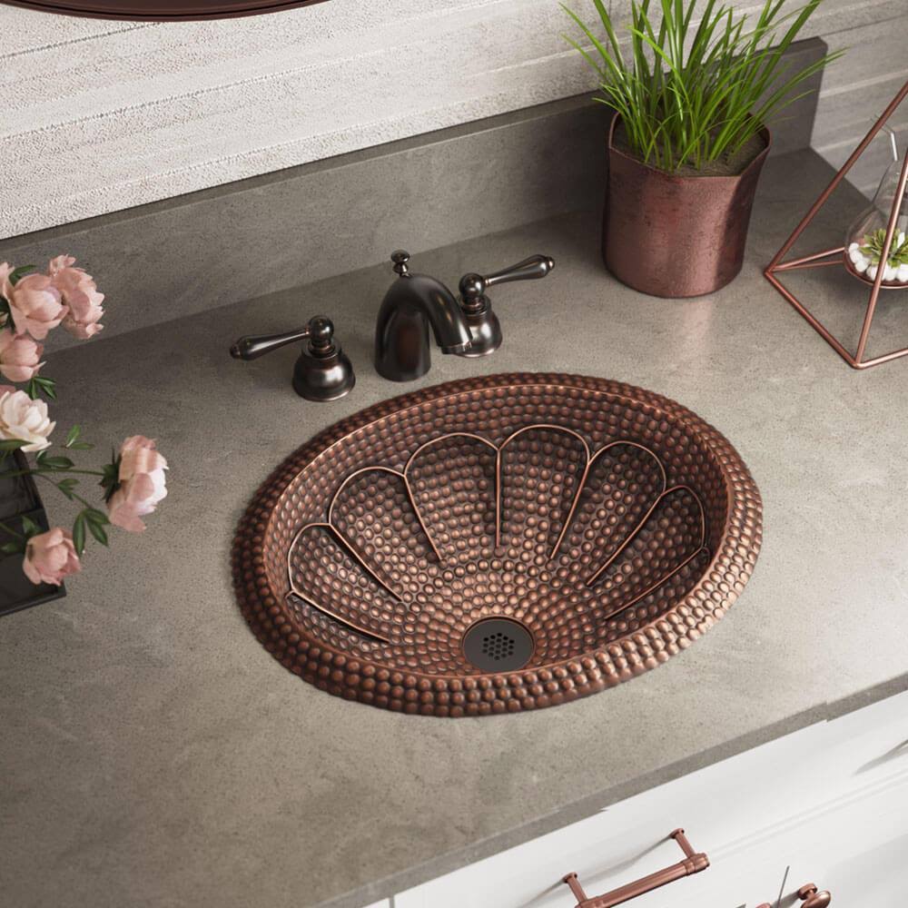Antique Bronze Copper Oval Sink with Grid Drain B15021