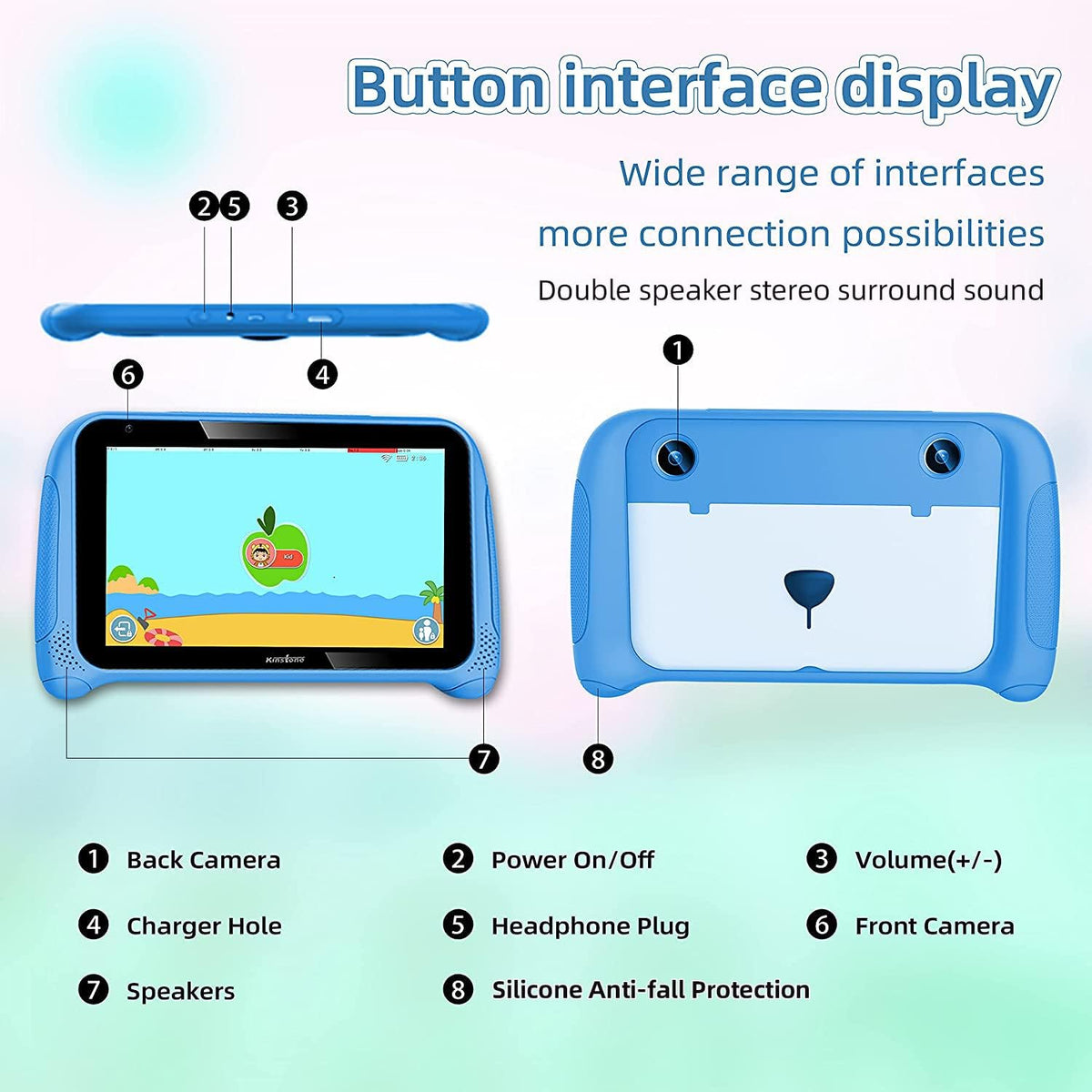 7 inch Kids Tablet Android 11 Quad Core 2GB RAM 32GB ROM Dual Camera WiFi Bluetooth Blue Pack of 2 J404010