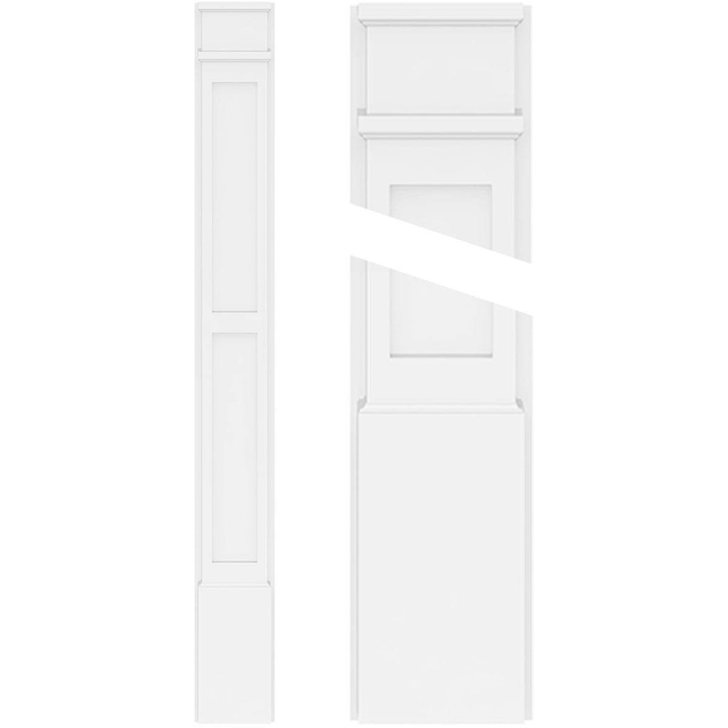 10x22W x 108x22H x 2x22P Two Equal Flat Panel PVC Pilaster with Decorative Capital & Base (Pair) D6761