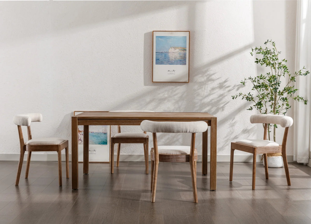 Beige Linen Upholstered Wooden Dining Chairs Set of 2 X705140
