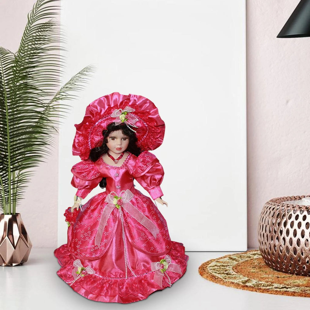 Pink Ceramic Dollhouse Lady with Dress V544