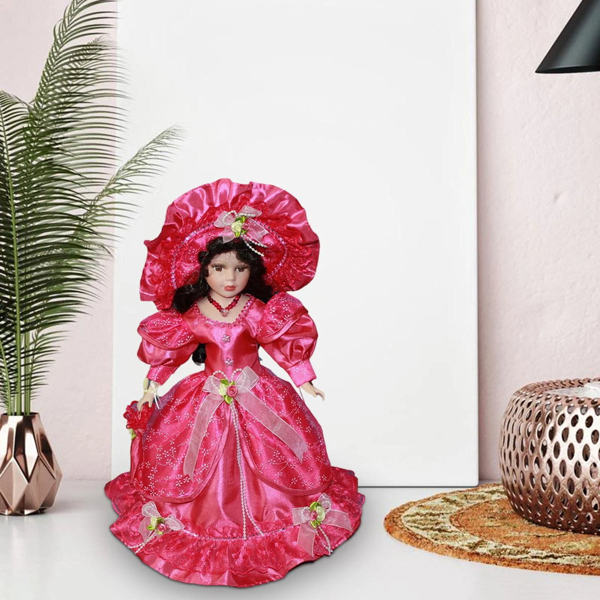 Pink Ceramic Dollhouse Lady with Dress V544
