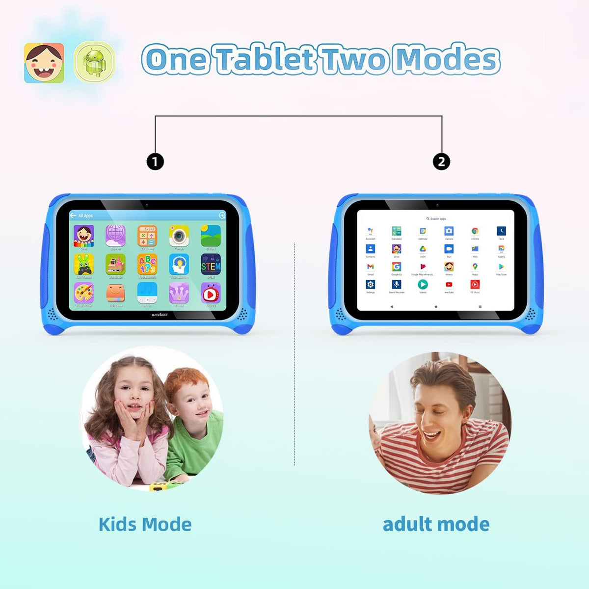 7 inch Kids Tablet Android 11 Quad Core 2GB RAM 32GB ROM Dual Camera WiFi Bluetooth Blue Pack of 2 J404010