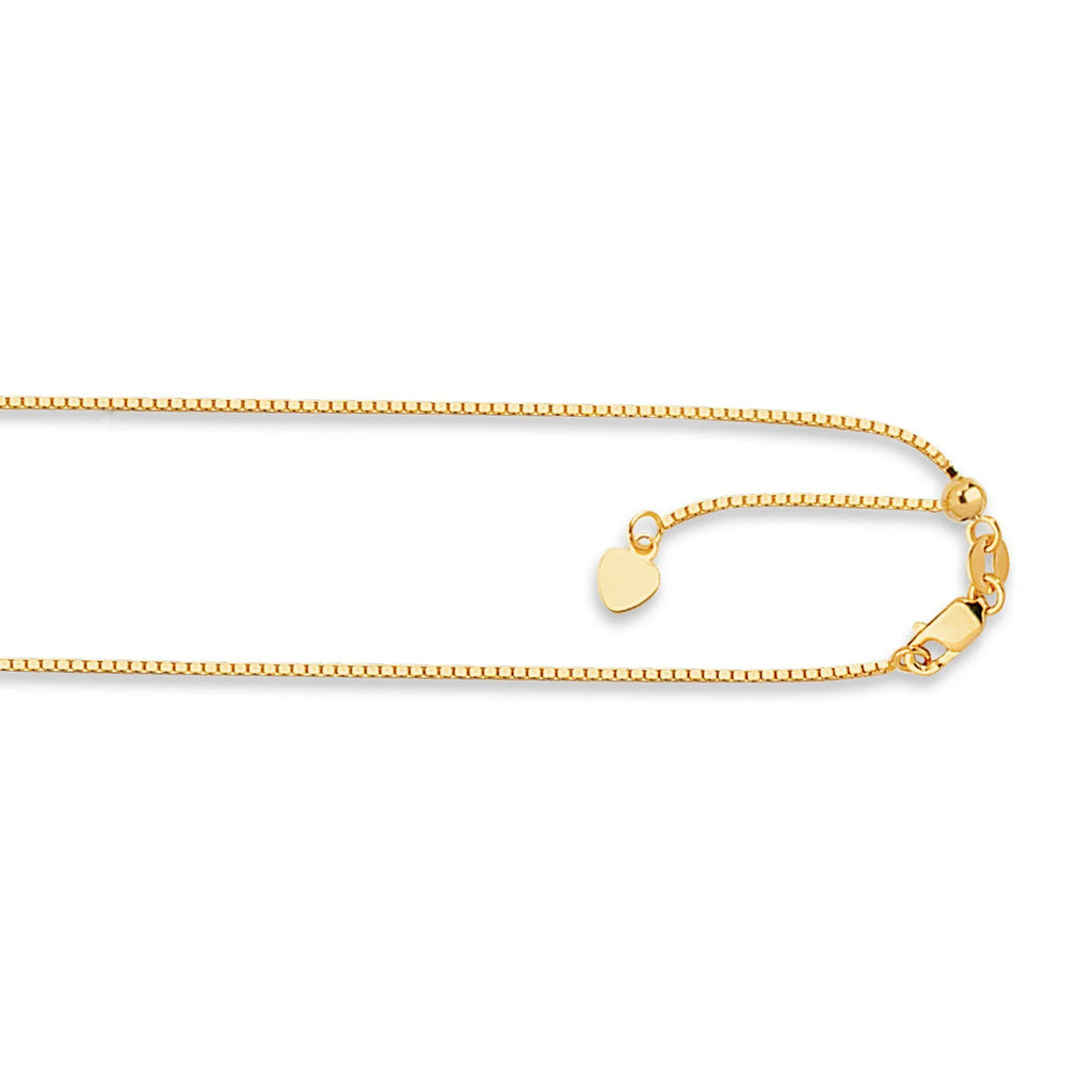 14K Yellow Gold Adjustable Box Chain Necklaces 0.7MM - 1.1MM, Extends Up to 22" & 30" L2126
