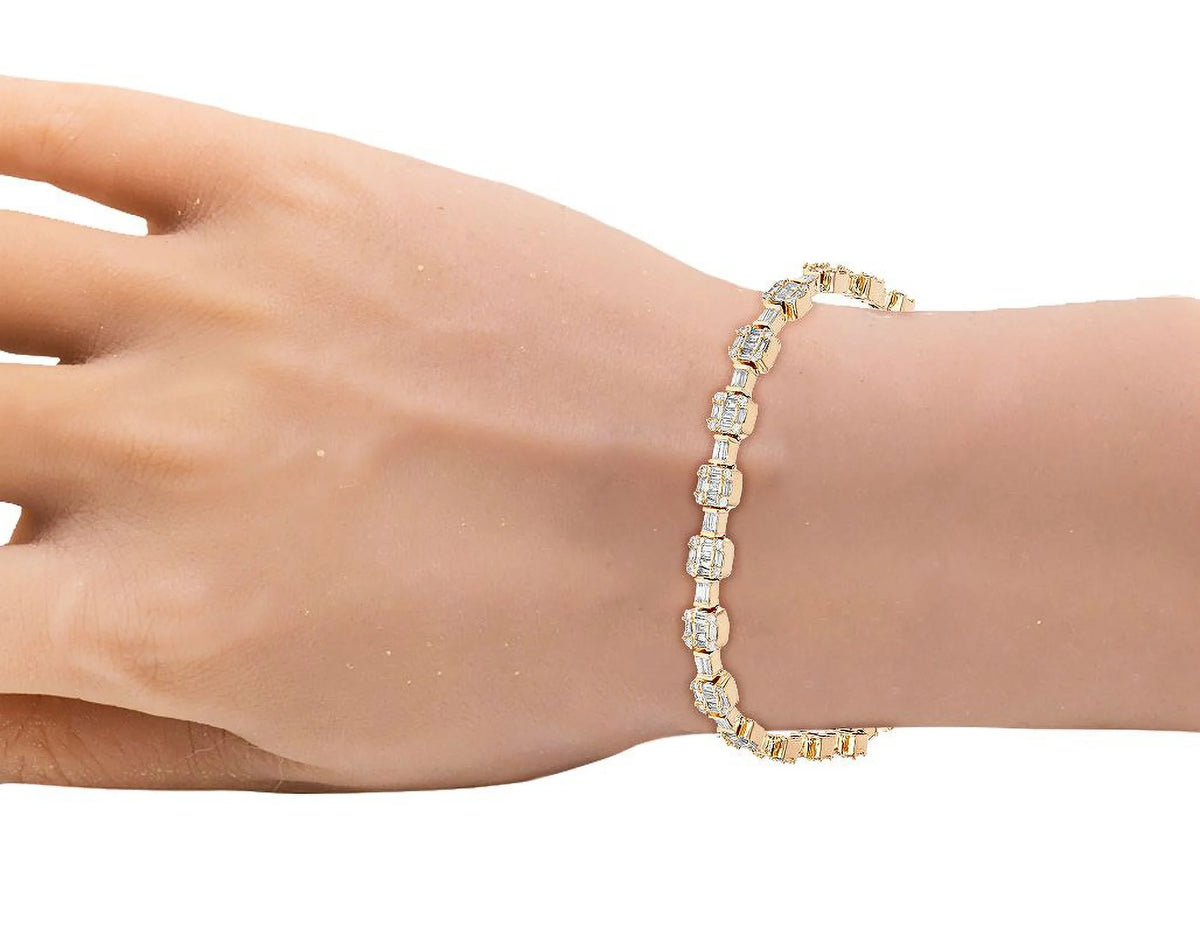 Diamond Square Link Bracelet Gold 6MM 8.5" O849773