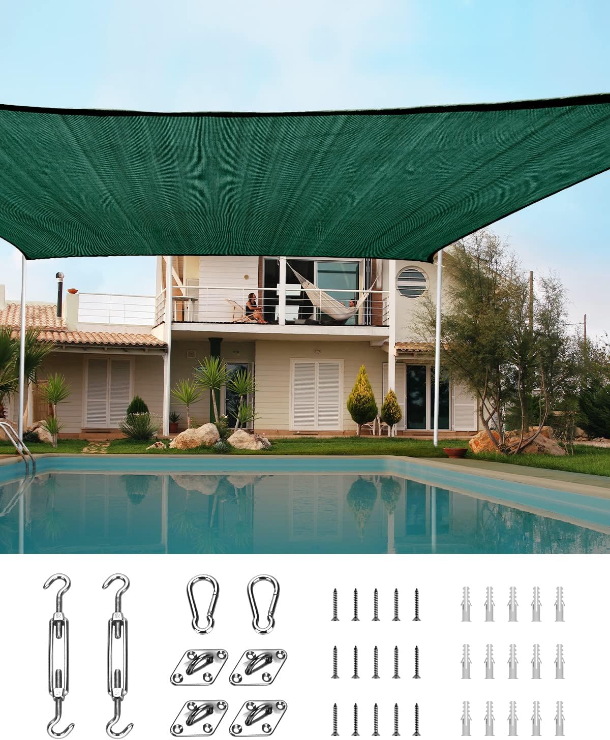 20X20FT 185G HDPE Square Sun Shade Sail Canopy (White) U4362