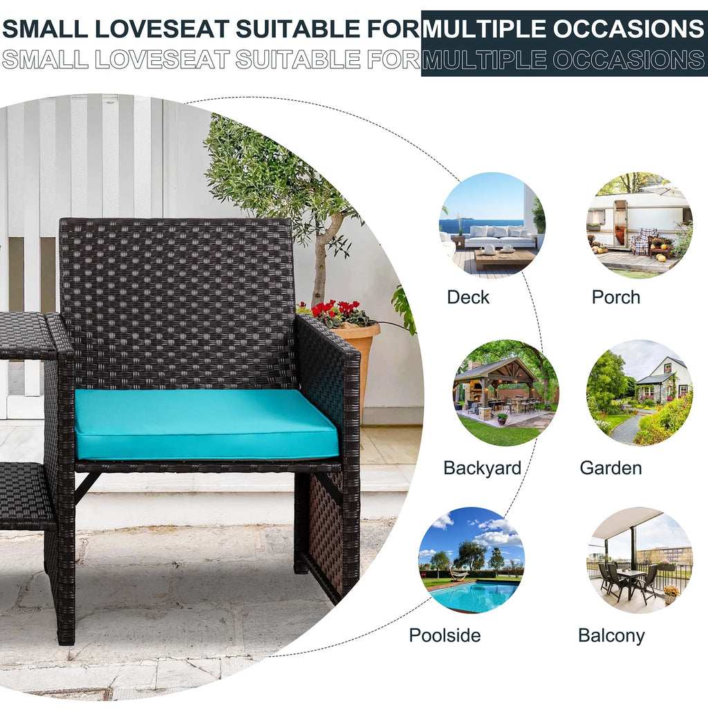 Outdoor Wicker Rattan Loveseat with Cushion R557959