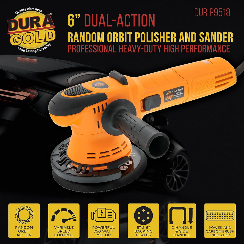6" Random Orbit Dual-Action Polisher Buffer Sander with 8 Pad Kit, Variable Speed 2000 to 6400 OPM, 750 Watts A22441