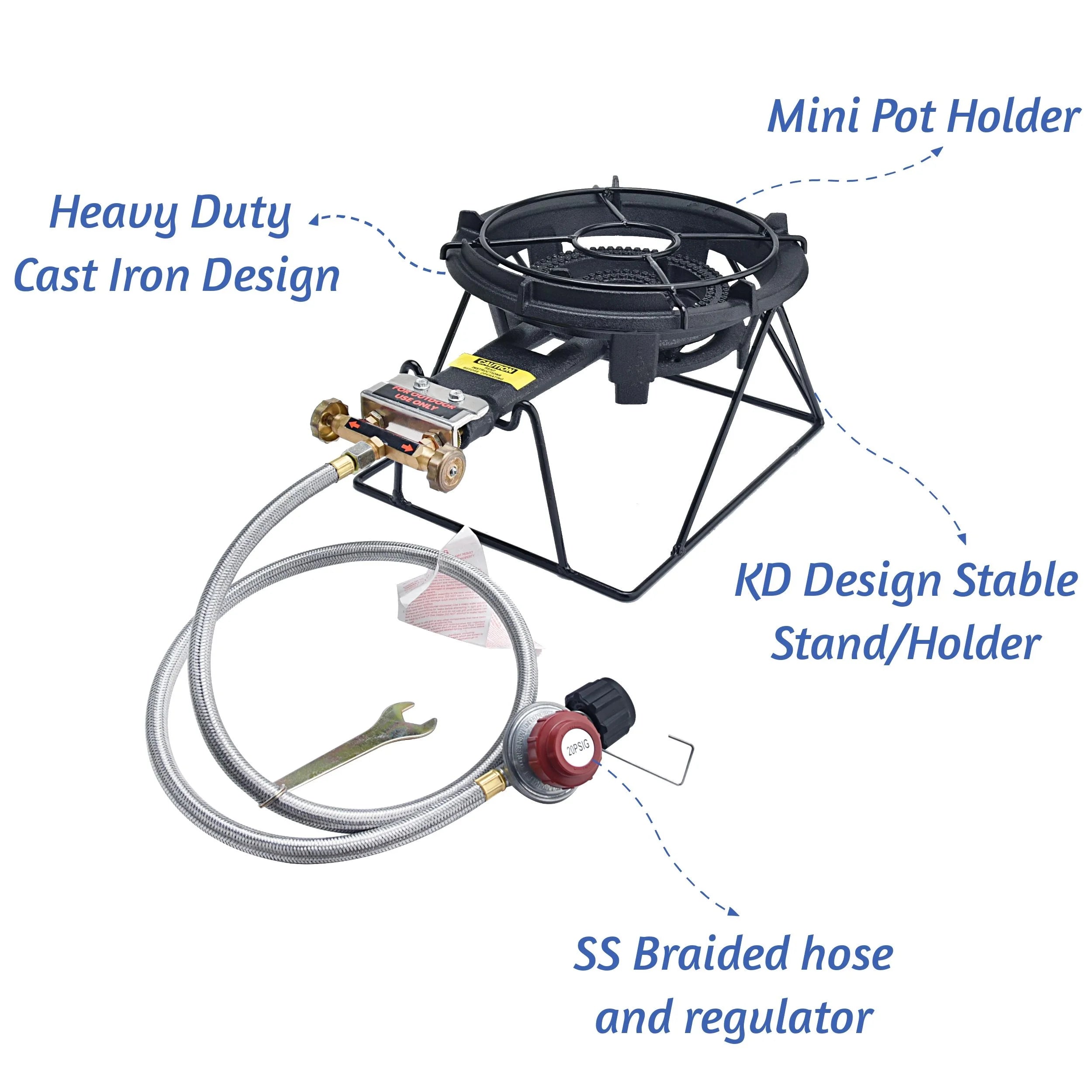 Portable Propane Camping Stove Cast Iron Single Burner with Detachable Rack 80,000 BTU/H R204161