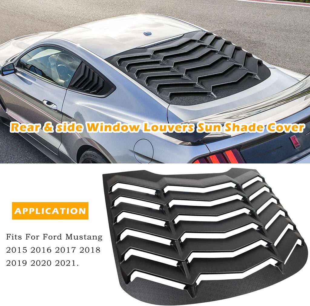 Matte Black Rear and Side Window Louvers Sun Shade Cover for Ford Mustang G77508