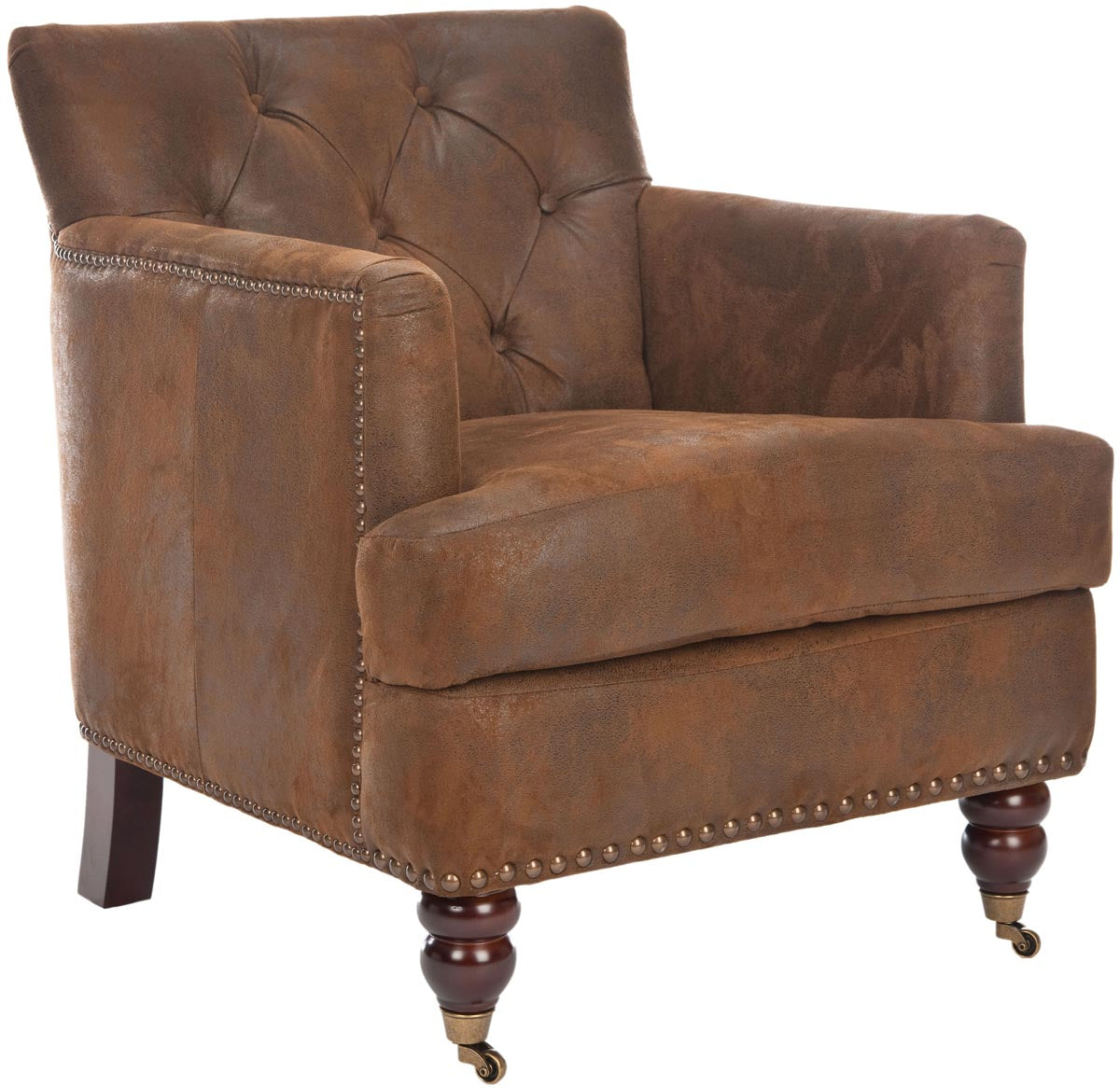 Antique Brown Tufted Club Chair with Casters T532660