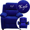 Blue-Microfiber Kids Recliner with Storage Arms K418