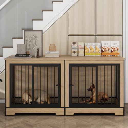 White Wooden Double Dog Crate Furniture with 2 Drawers G909960