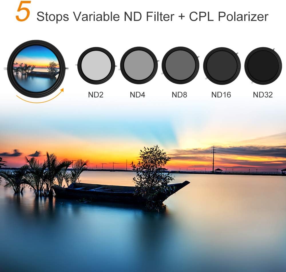 58mm Variable ND2-ND32 ND Filter and CPL Circular Polarizing Filter 2 in 1 O377423