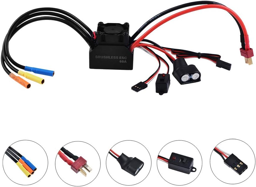 Waterproof 3650 3100KV Sensorless Brushless Motor with 60A Brushless ESC for 1/10 RC Car Truck, Pack of 2 A956
