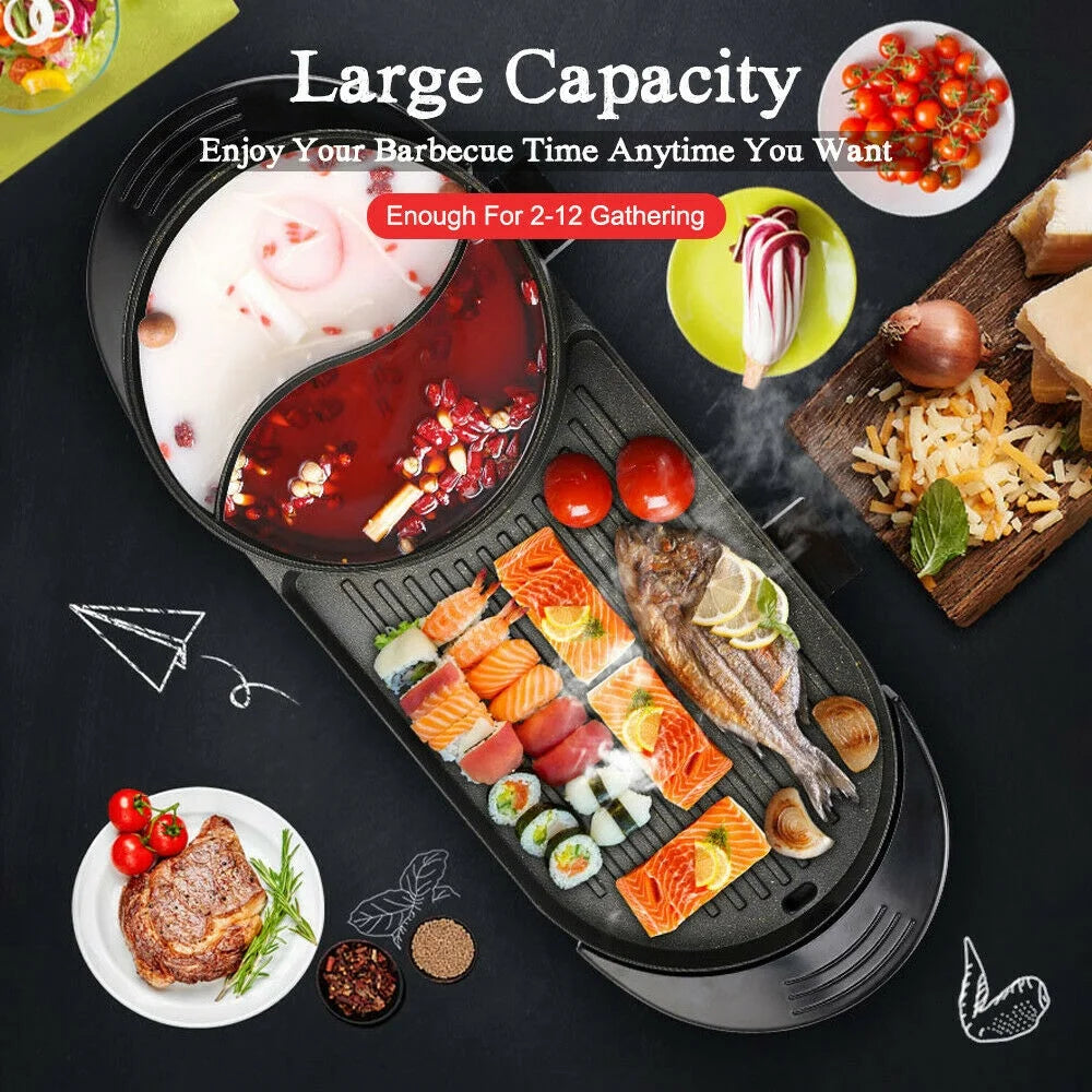 2 in 1 Portable Electric Hot Pot Barbecue Grill Non-Stick Pan R584