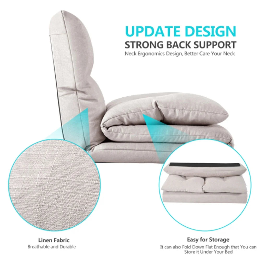 Beige Fabric Folding Chaise Lounge Sofa W169