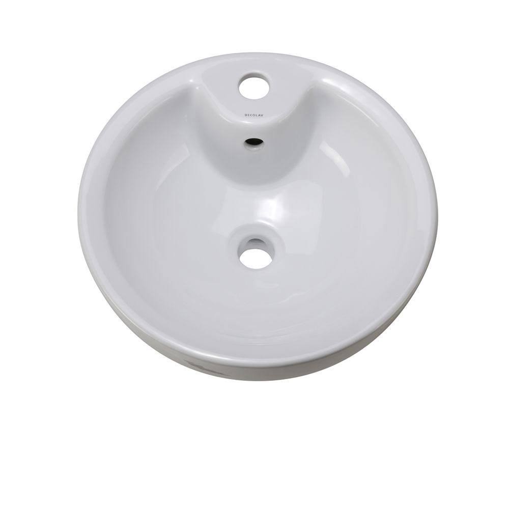 White Vessel Round Bathroom Sink with Overflow U174169