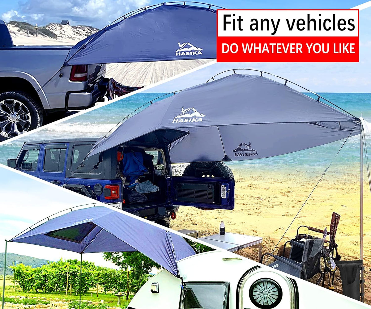 Teardrop Awning for SUV RVing, Car Camping, Trailer and Overlanding Light Weight Truck Canopy Durable Tear Resistant Tarp with 2 Sandbag M93675