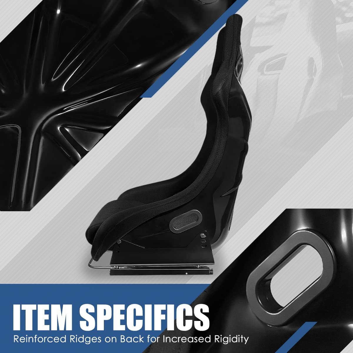 Black Fabric Bucket Racing Seats, Set of 2 E3523